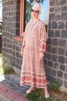 Tesettür giyim KAHVE DESENLİ VİSKON ELBİSE T 6645