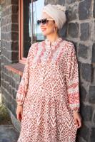 Tesettür giyim KAHVE DESENLİ VİSKON ELBİSE T 6645