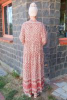 Tesettür giyim KAHVE DESENLİ VİSKON ELBİSE T 6645