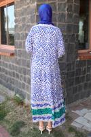 Tesettür giyim LACİVERT DESENLİ VİSKON ELBİSE T 6645