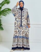 Tesettür giyim BEJ DESENLİ VİSKON ELBİSE T 6804