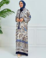 Tesettür giyim BEJ DESENLİ VİSKON ELBİSE T 6804