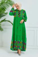 Tesettür giyim YEŞİL DESENLİ VİSKON ELBİSE T 6830