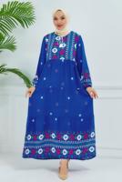 Tesettür giyim LACİVERT DESENLİ VİSKON ELBİSE T 6830