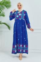 Tesettür giyim LACİVERT DESENLİ VİSKON ELBİSE T 6830