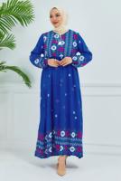 Tesettür giyim LACİVERT DESENLİ VİSKON ELBİSE T 6830