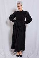 Tesettür giyim SİYAH BALON KOL ELBİSE T 6895