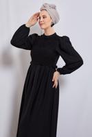 Tesettür giyim SİYAH BALON KOL ELBİSE T 6895