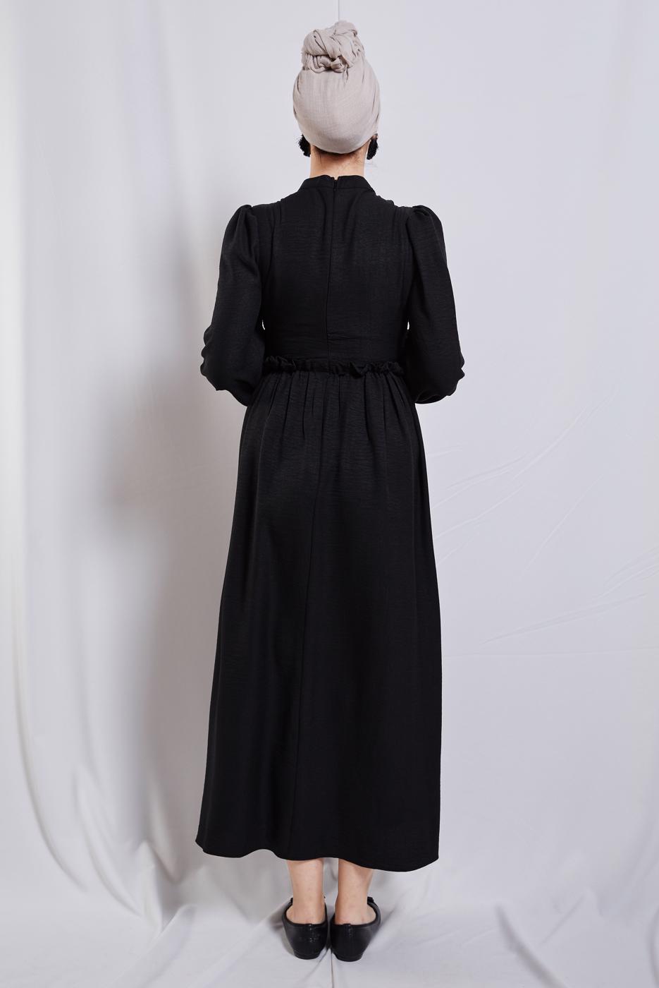 Tesettür giyim SİYAH BALON KOL ELBİSE T 6895