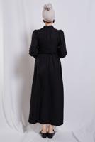 Tesettür giyim SİYAH BALON KOL ELBİSE T 6895