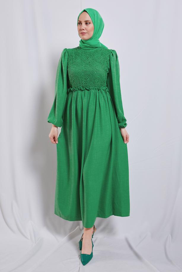 Tesettür giyim  BALON KOL ELBİSE T 6895 - TRENDTESETTÜR