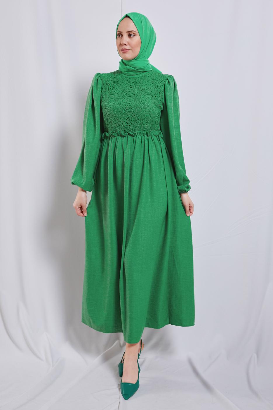 Vêtements hijab VERT ROBE À MANCHES BALLON T 6895