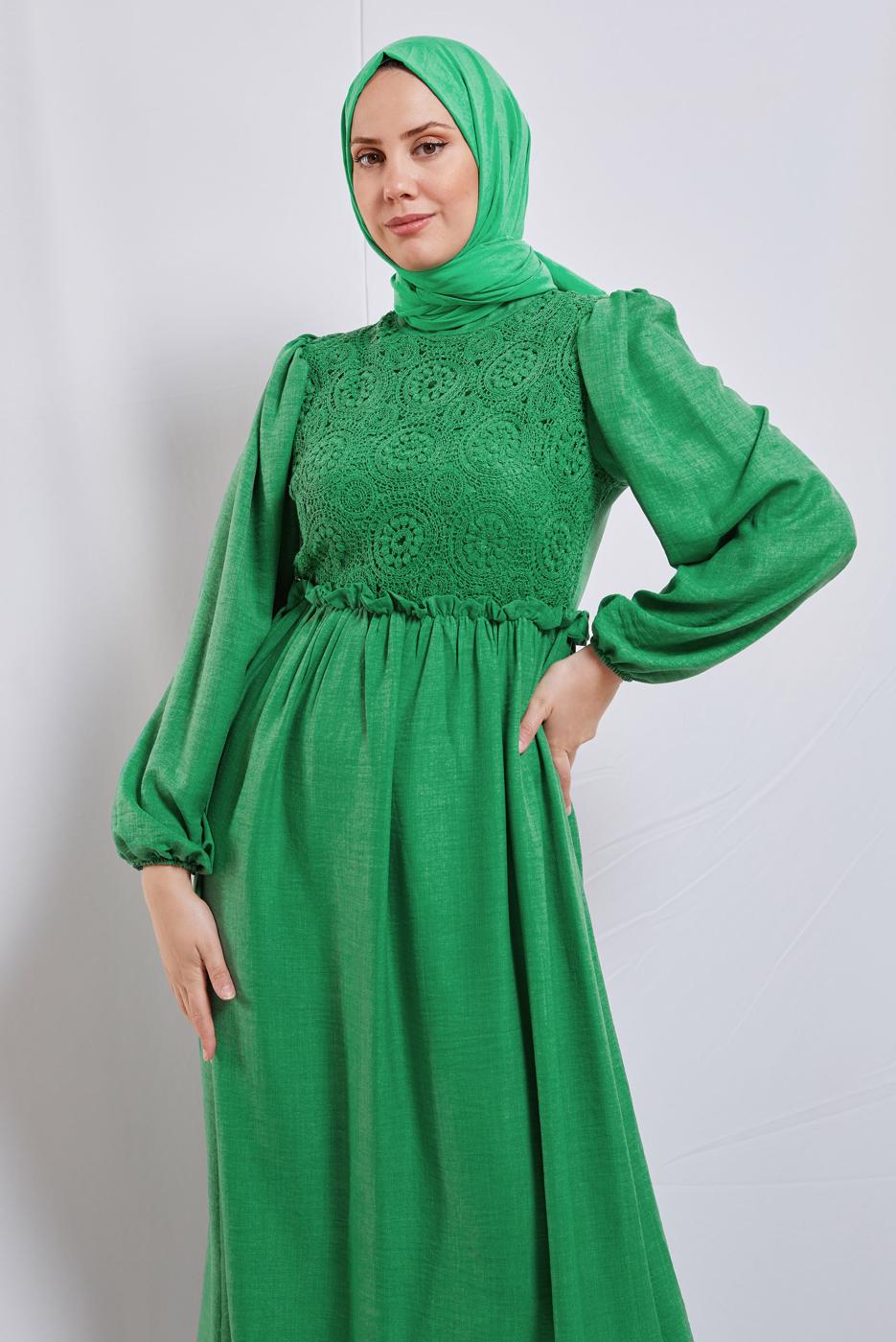 Vêtements hijab VERT ROBE À MANCHES BALLON T 6895