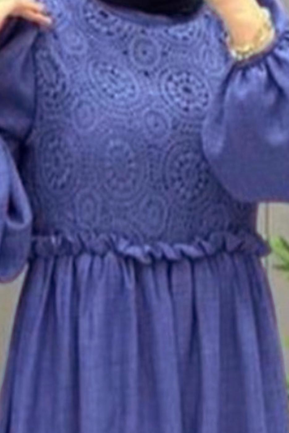 Tesettür giyim LACİVERT BALON KOL ELBİSE T 6895