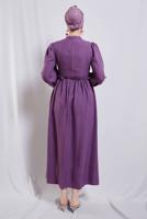 Tesettür giyim MOR BALON KOL ELBİSE T 6895