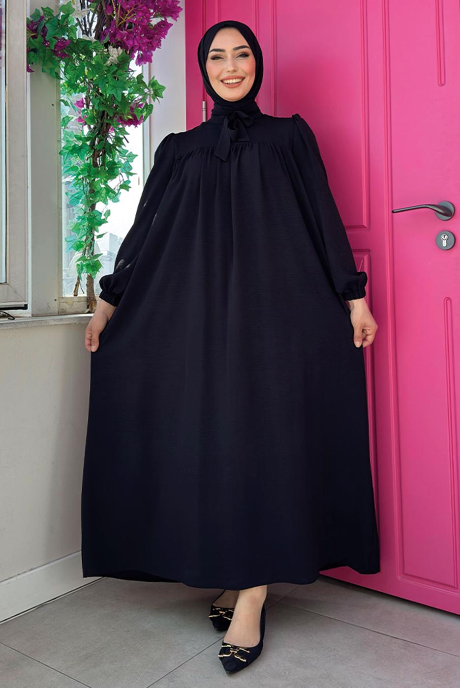 Tesettür giyim SİYAH BEBEKLİ ANNE ELBİSESİ T 6983