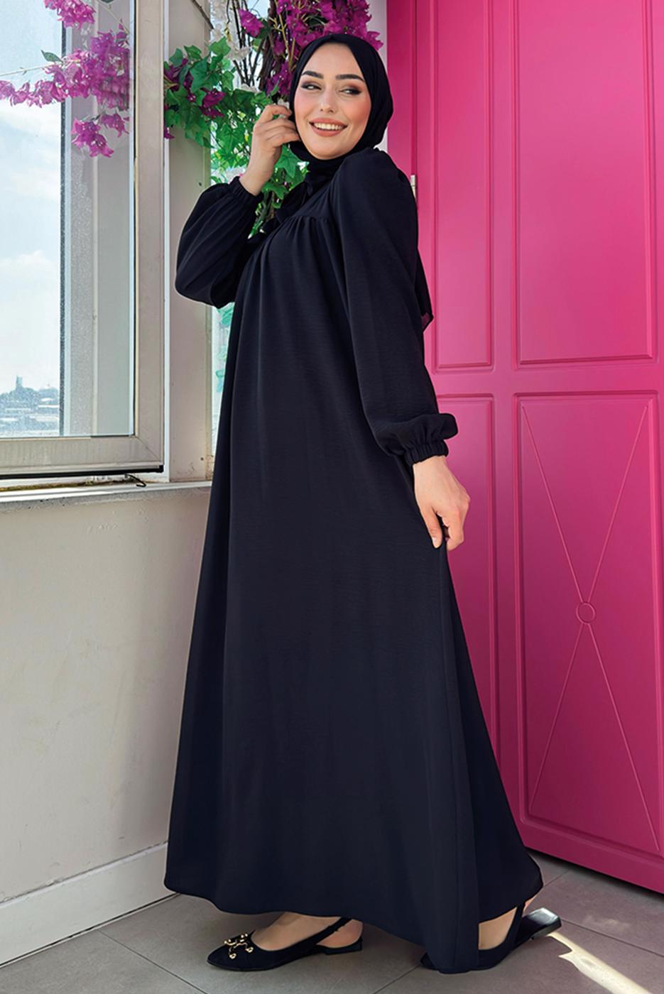 Tesettür giyim SİYAH BEBEKLİ ANNE ELBİSESİ T 6983