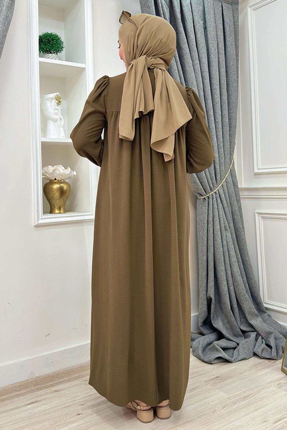 Tesettür giyim KAHVE BEBEKLİ ANNE ELBİSESİ T 6983