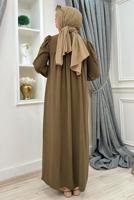 Tesettür giyim KAHVE BEBEKLİ ANNE ELBİSESİ T 6983