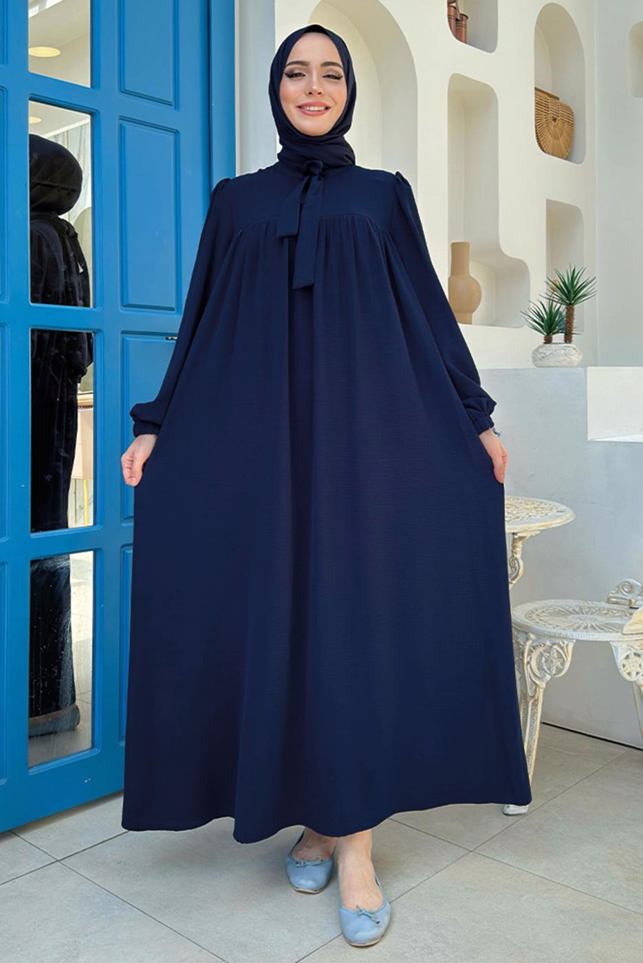 Tesettür giyim LACİVERT BEBEKLİ ANNE ELBİSESİ T 6983