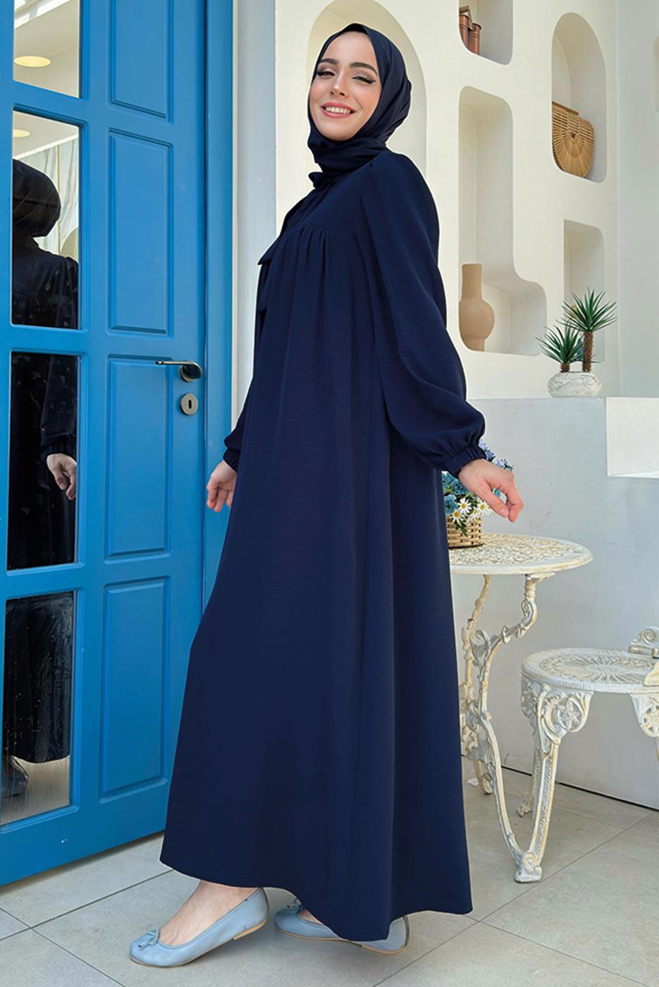 Tesettür giyim LACİVERT BEBEKLİ ANNE ELBİSESİ T 6983