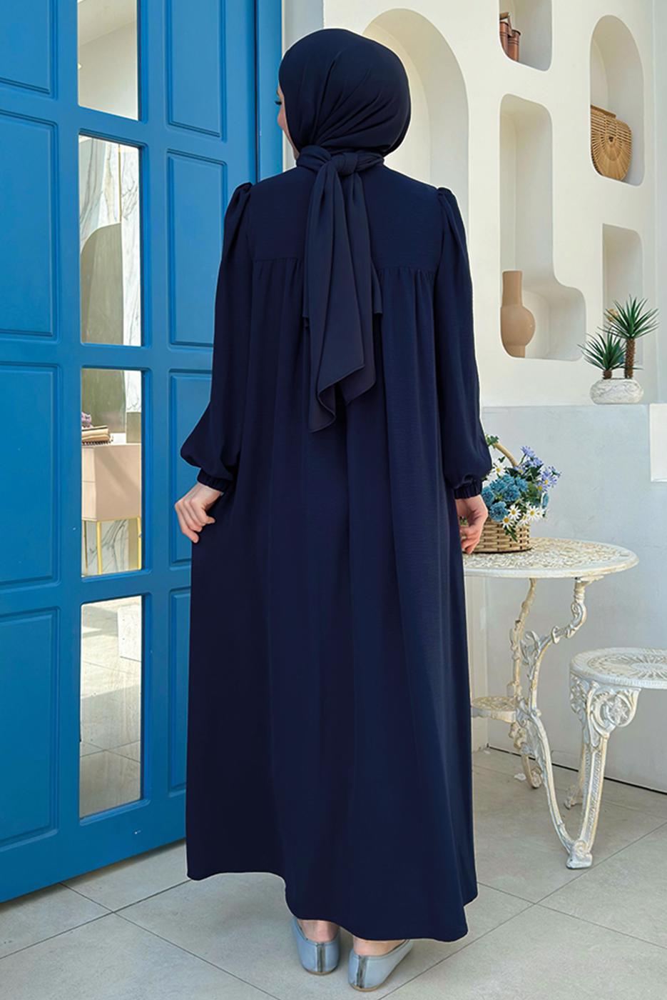 Tesettür giyim LACİVERT BEBEKLİ ANNE ELBİSESİ T 6983