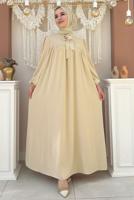 Tesettür giyim BEJ BEBEKLİ ANNE ELBİSESİ T 6983