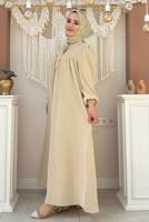 Tesettür giyim BEJ BEBEKLİ ANNE ELBİSESİ T 6983