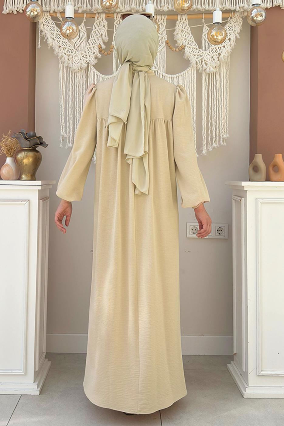 Tesettür giyim BEJ BEBEKLİ ANNE ELBİSESİ T 6983