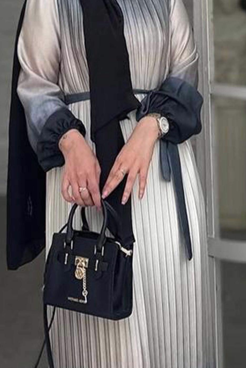 Vêtements hijab NOIR ROBE PLISSÉE CEINTURE T 7285