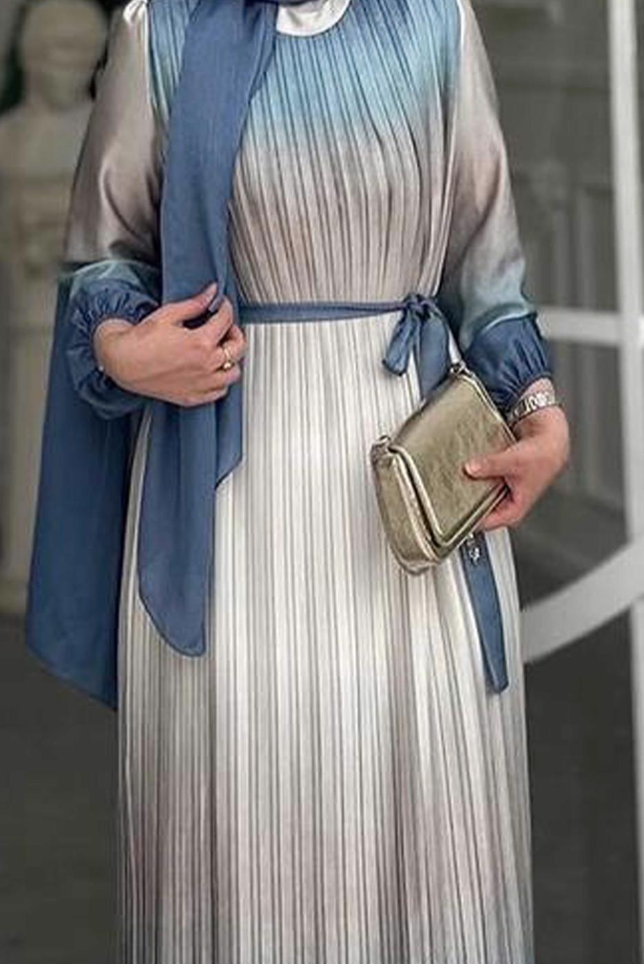 Vêtements hijab BLEU MARINE ROBE PLISSÉE CEINTURE T 7285