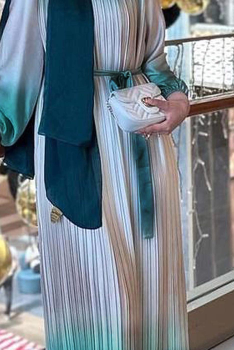 Vêtements hijab VERT ROBE PLISSÉE CEINTURE T 7285