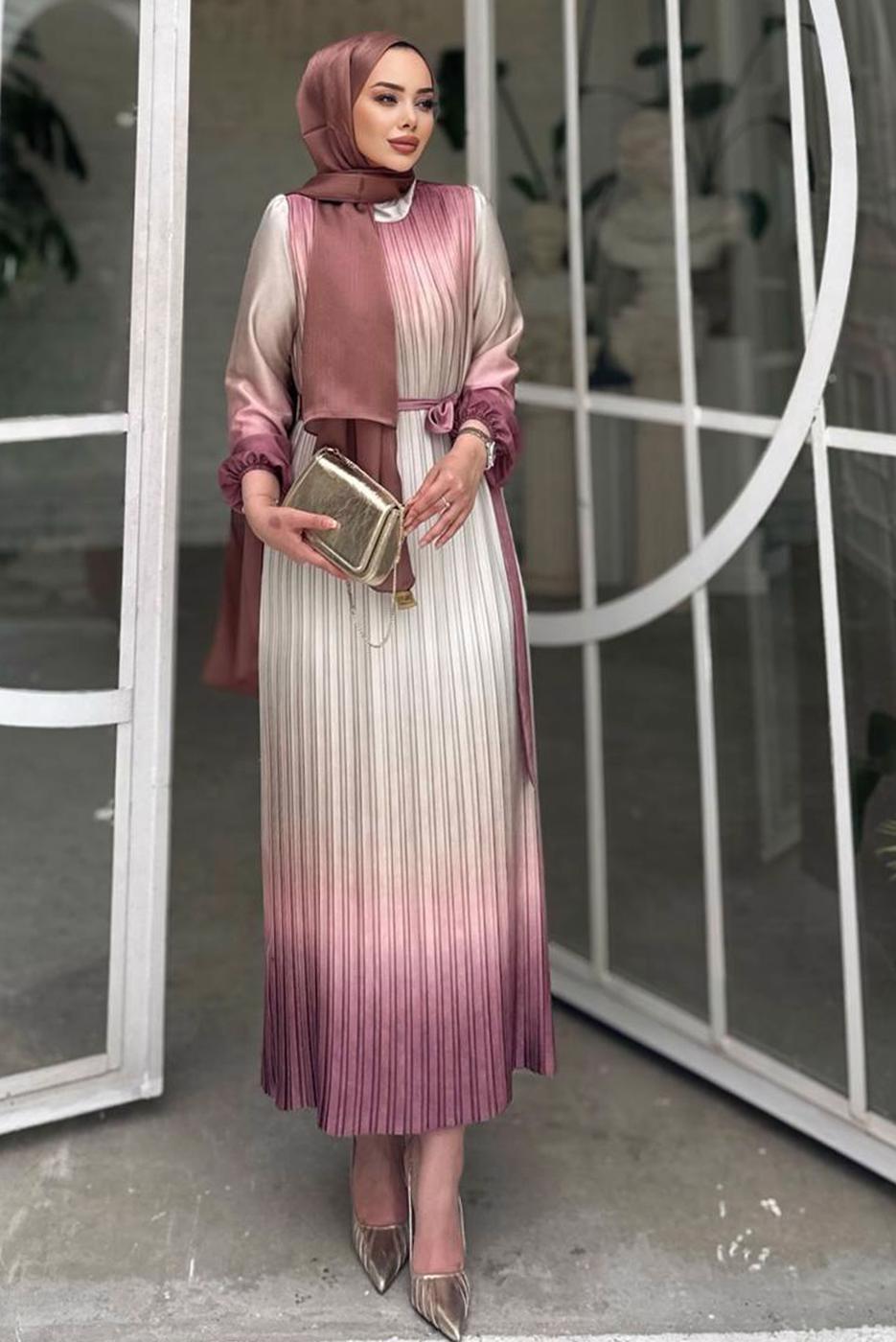 Vêtements hijab ROSE ROBE PLISSÉE CEINTURE T 7285