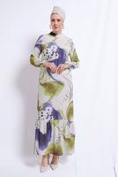 Tesettür giyim SARI DESENLİ VİSKON ELBİSE T 7374