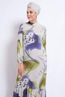 Tesettür giyim SARI DESENLİ VİSKON ELBİSE T 7374