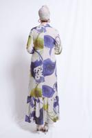 Tesettür giyim SARI DESENLİ VİSKON ELBİSE T 7374