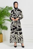 Vêtements hijab NOIR ROBE EN VISCOSE À MOTIFS T 7384