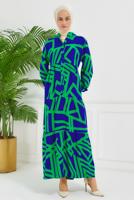 Tesettür giyim YEŞİL DESENLİ VİSKON ELBİSE T 7384