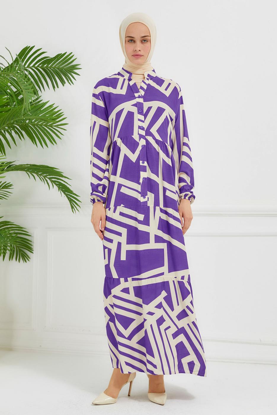 Vêtements hijab POURPRE ROBE EN VISCOSE À MOTIFS T 7384