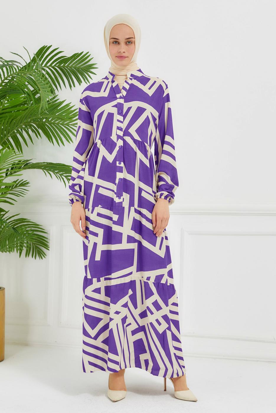 Vêtements hijab POURPRE ROBE EN VISCOSE À MOTIFS T 7384