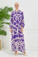Vêtements hijab POURPRE ROBE EN VISCOSE À MOTIFS T 7384