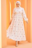 Tesettür giyim KREM DESENLİ ELBİSE T 74542