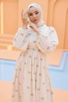 Tesettür giyim KREM DESENLİ ELBİSE T 74542