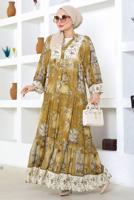 Tesettür giyim SARI DESENLİ VİSKON TESETTÜR ELBİSE T 7604