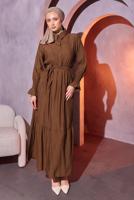 Tesettür giyim KAHVE KUŞAKLI TESETTÜR ELBİSE T 7814