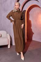 Tesettür giyim KAHVE KUŞAKLI TESETTÜR ELBİSE T 7814