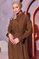 Tesettür giyim KAHVE KUŞAKLI TESETTÜR ELBİSE T 7814