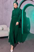 Hijab clothing GREEN BELTED MODEST DRESS T 7814