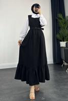 Tesettür giyim SİYAH KEMERLİ JİLE ELBİSE T 7945