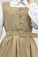 Tesettür giyim BEJ KEMERLİ JİLE ELBİSE T 7945